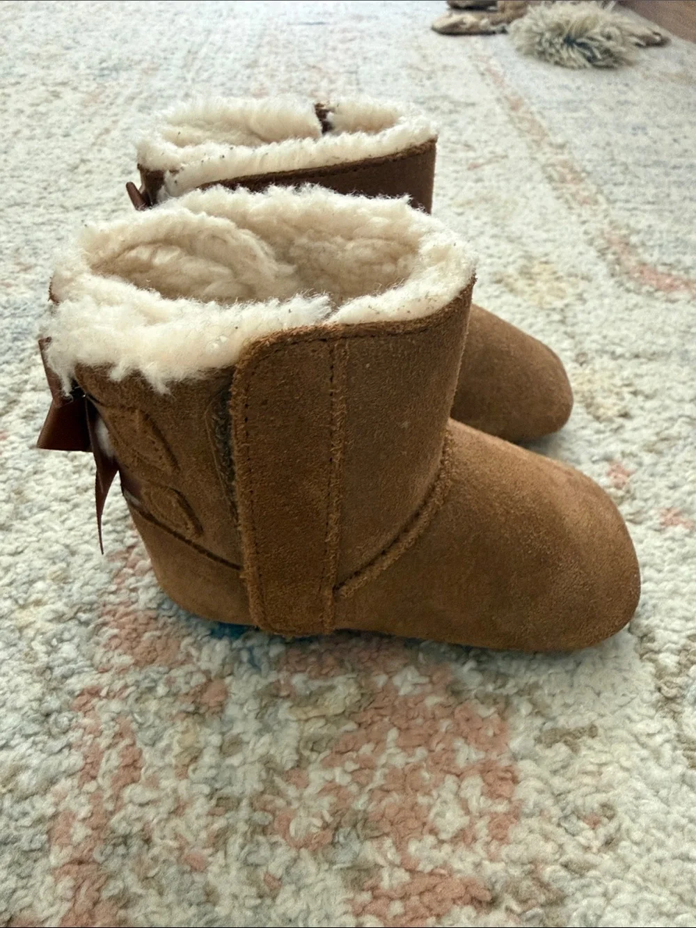 UGG Chestnut Suede Baby Boots with Back Bow Detail